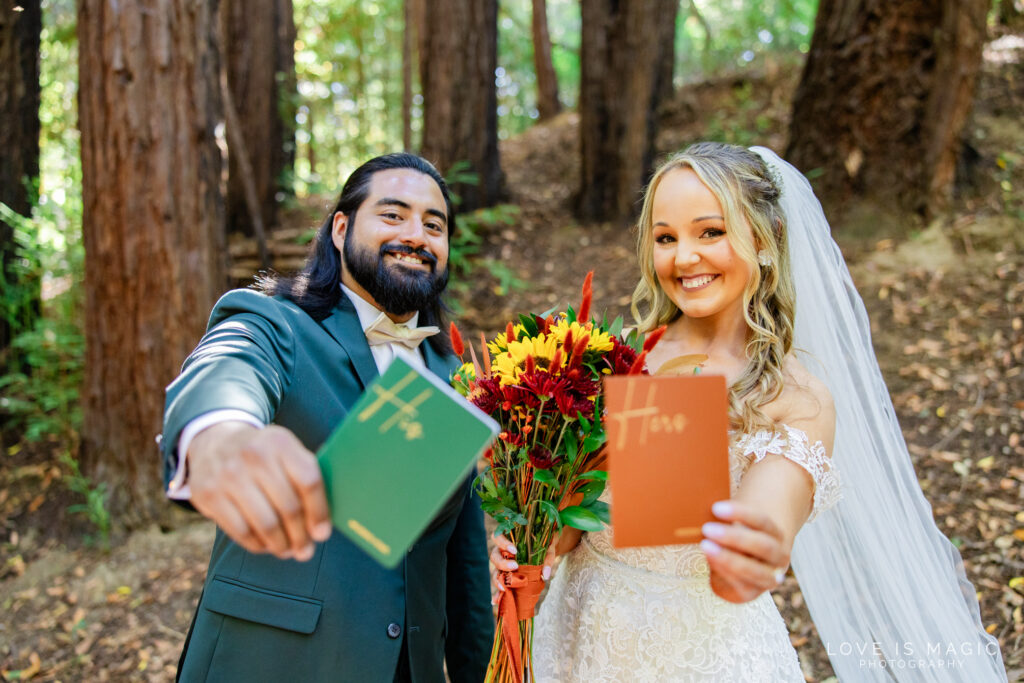 Bride and groom present their vow books