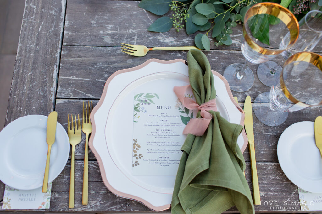 table decor at The Ranch Laguna Beach, photo by Love is Magic Photography