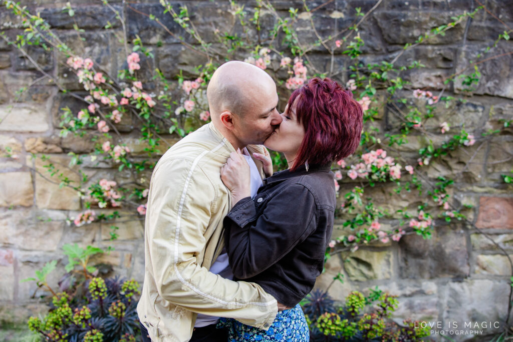 kissing in Stockbridge engagement photos