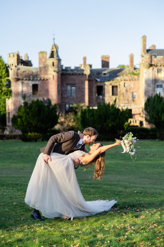 Wedding photography in Scotland showcasing historic architecture and scenic surroundings