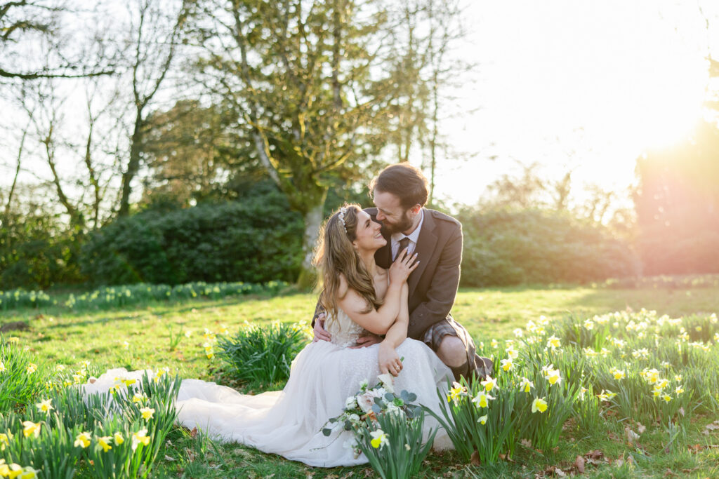 Glasgow wedding photographer capturing candid, colourful moments between newlyweds