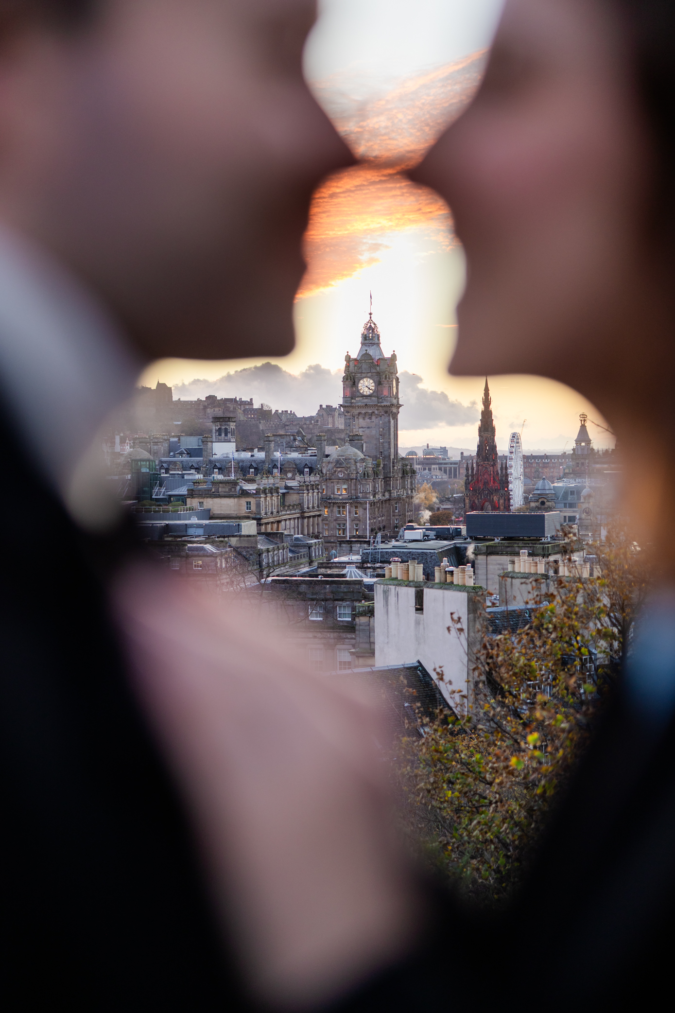 Edinburgh surprise proposal on Calton Hill with Scott Monument in background