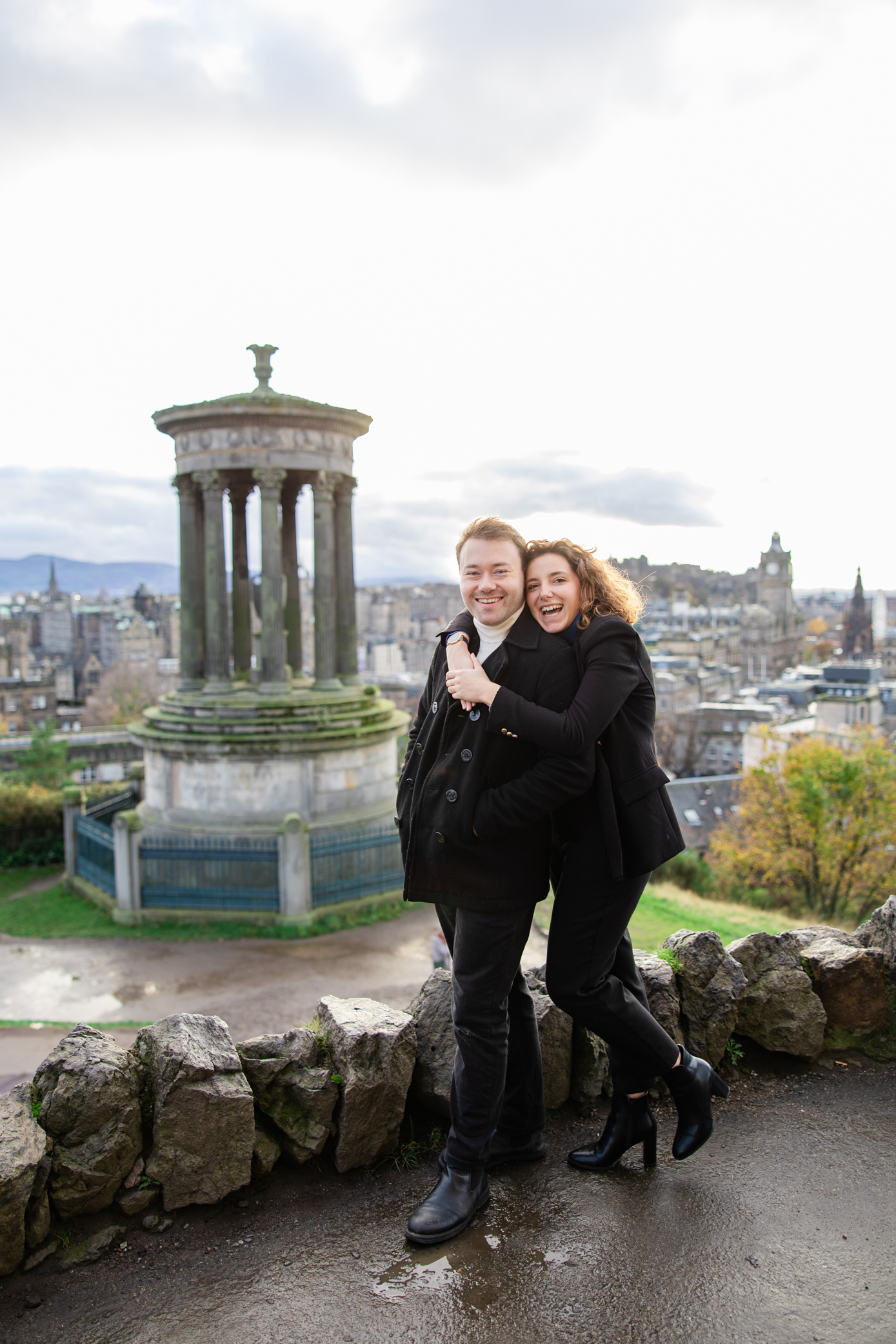 Happy couple at Calton Hill Proposal