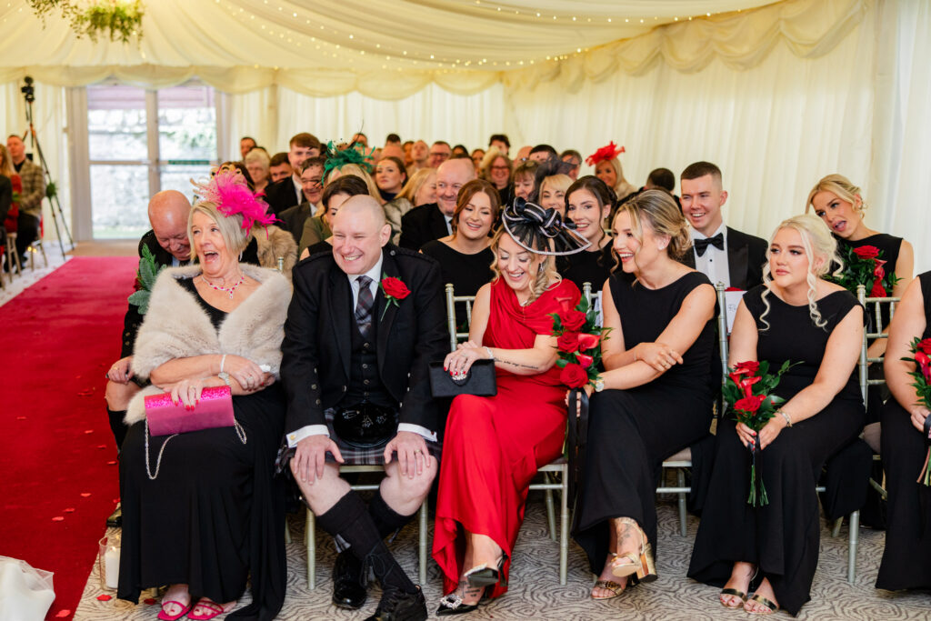 happy family watching wedding ceremony