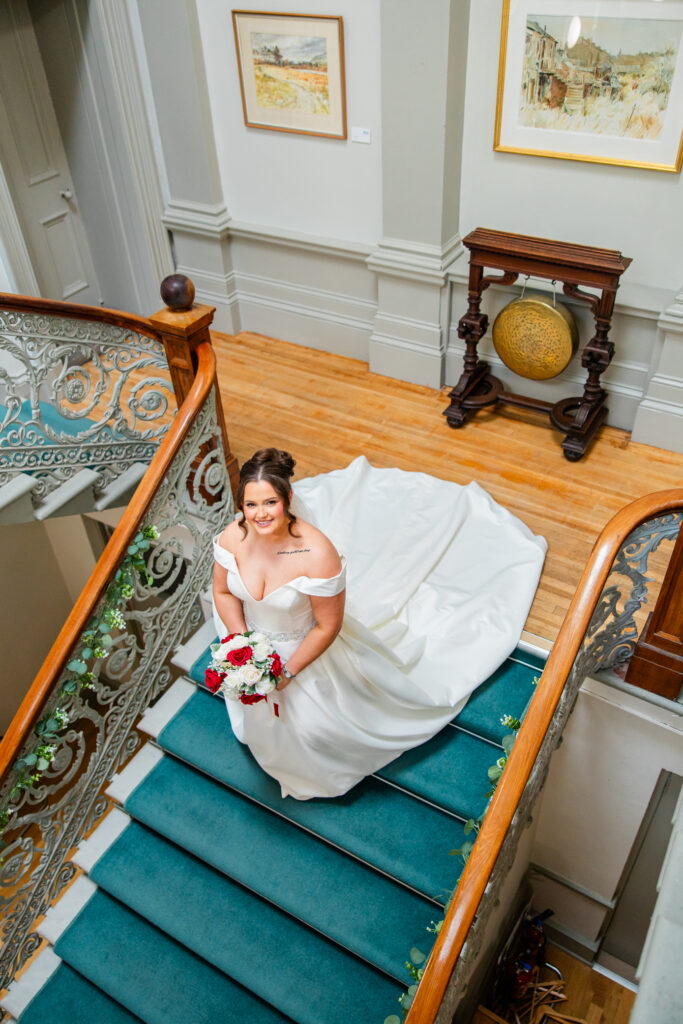 Kilmardinny House bride walking down stairs 2