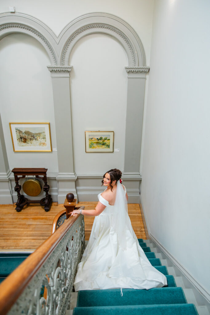 Kilmardinny House bride walking down stairs