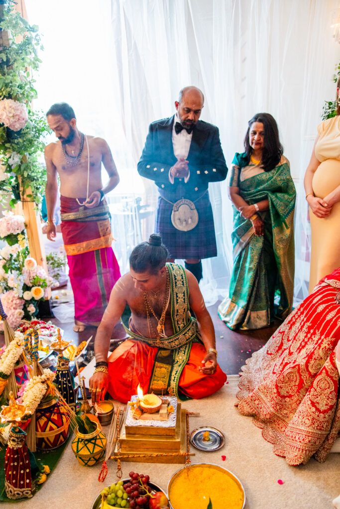 Traditional Hindu wedding ceremony taking place at Melville Castle near Edinburgh